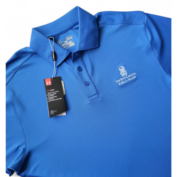 NWT UNDER ARMOUR The Ritz-Carlton Amelia Island Golf Polo UPF50 Blue SIze M - Picture 2 of 9
